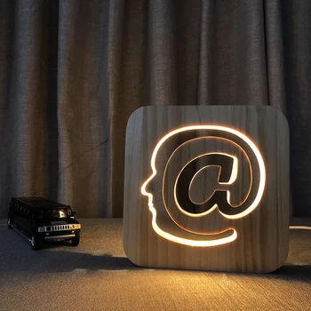 Ahşap LED Gece Lambası 3D AT Sembol desen Illusion Luminaria USB lamba yaratıcı Ofis Masası Dekorasyon Öğrenci Hediye