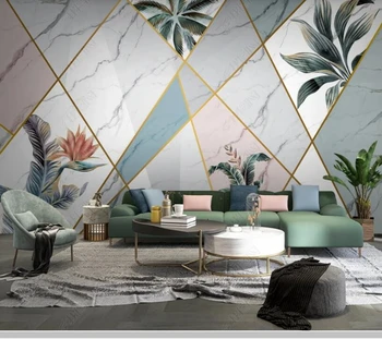 Papel de parede İskandinav modern mermer desen tropikal bitki 3d duvar kağıdı, oturma odası tv duvar yatak odası ev dekor KTV bar duvar