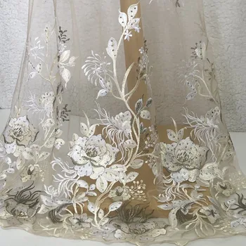 Yeni Büyük Çiçek Nakış Yama Aplike Bej Beyaz Afrika Dantel Örgü Kumaş Dikiş Akşam / düğün elbisesi Bez Süslemeleri Dıy