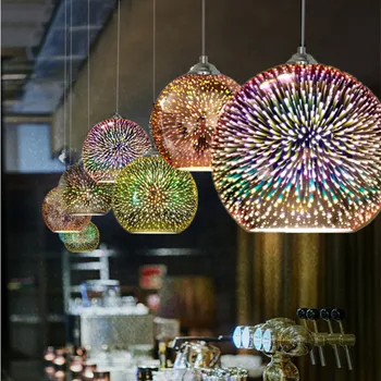 Modern 3D renkli İskandinav yıldızlı gökyüzü asılı cam gölge kolye lamba ışıkları E27 LED mutfak restoran oturma odası için