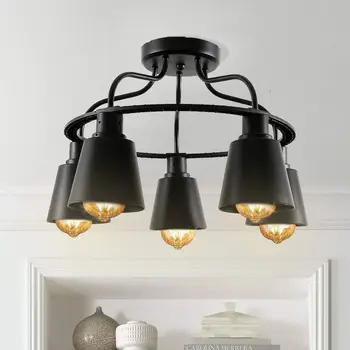 Ganeed Endüstriyel Metal Siyah tavan lambası fikstürü Gömme Montaj 5 ışıkları Yarı Çiftlik Evi Sundurma Mutfak aydınlatma ışığı