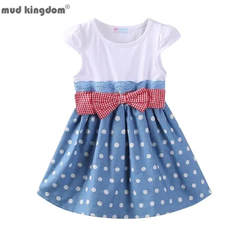 Mudkingdom Küçük Kızlar Yaz Elbiseler Kolsuz Sevimli Polka Dot Kız Giysileri Ekose Yay Toddler Elbise Çocuk Giyim