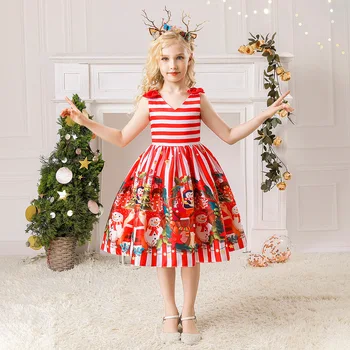 Yeni çocuk Noel Elbise tatil elbisesi Etek Baskı Kızlar Çok Renkli Parti Prenses Elbise Noel Elbise