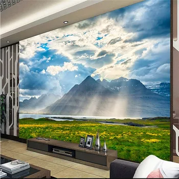 Özel 3d pastoral doğal manzara 3D duvar kağıdı duvar resimleri büyük oturma odası TV arka plan 3D duvar kağıdı mavi gökyüzü manzara