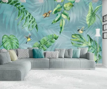 Bacal Özel İskandinav büyük 3D duvar kağıdı duvar basit taze el boyalı tropikal yeşil bitki arka plan duvar dekor boyama kağıdı
