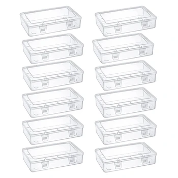 JHD-12-Pack Şeffaf plastik saklama Kapları, 8X5X1. 75 İnç Boş Menteşeli Kutu, İstiflenebilir Organizatör
