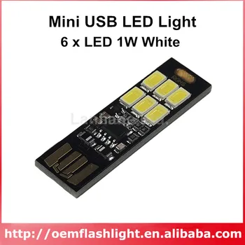 Çift taraflı ayarlanabilir USB 6 x LED 1W beyaz 5500K Mini USB LED ışık-Siyah (5 adet)