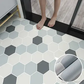 Modern kalın kendinden yapışkanlı fayans damalı desen zemin çıkartmaları banyo zemin duvar kağıtları siyah ve beyaz PVC yatak odası dekoru