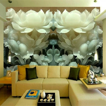 beibehang Özel Çin ahşap oyma lotus 3D stereoskopik televizyon arka plan duvar kağıdı yatak odası duvar resimleri papel de parede